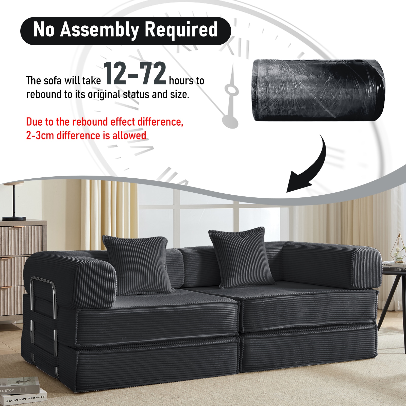 Convertible Sleeper Sofa Bed Modular Corduroy Couch With Pillows_voghion.com